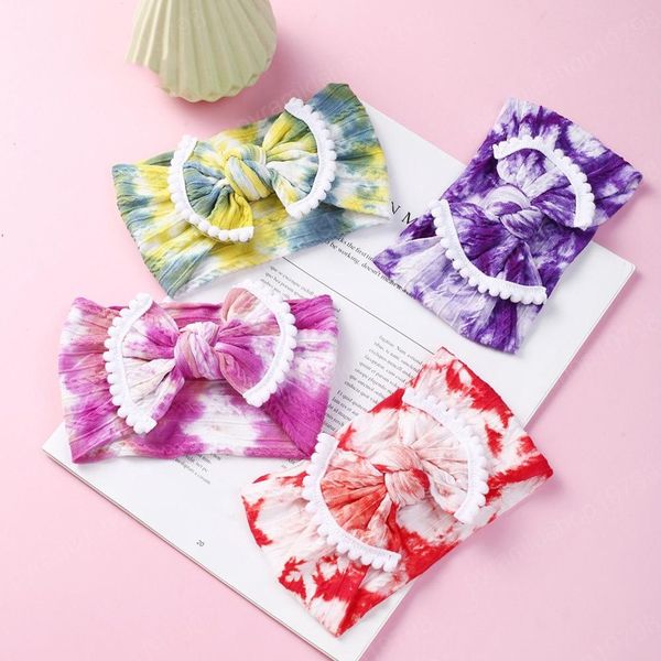 

girls rainbow tie dye bow headbands infant soft nylon stretch knot hair bands head wrap for toddlers newborn turban 23 colors, Slivery;white