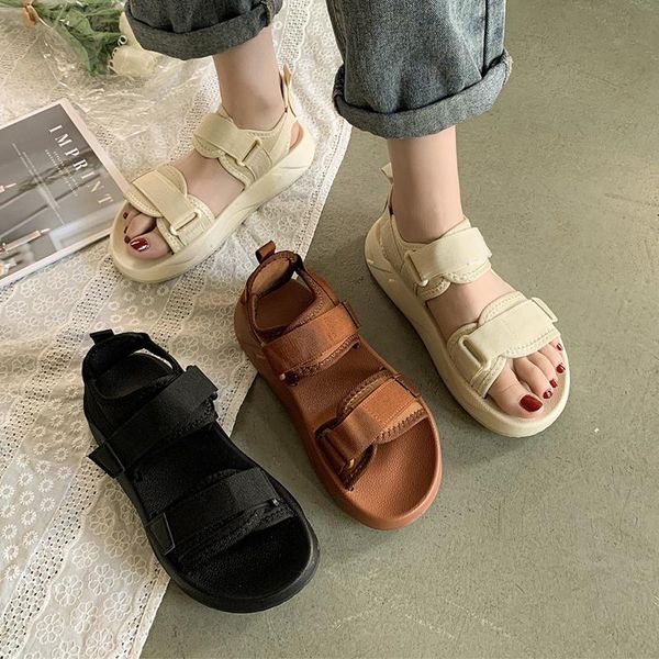 

sandals 2021 summer fashion brand design women platform casual shoes beige wedges sports, Black