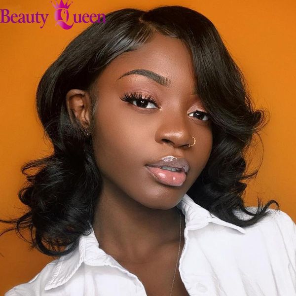 

lace wigs body wave short bob human hair 200%density 13x4 front wig malaysian closure 4x4 for women, Black;brown
