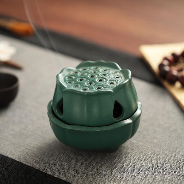 

fragrance lamps small classical lotus incense burner ceramic green cute retro creative portable incensario home decoration ei50xl
