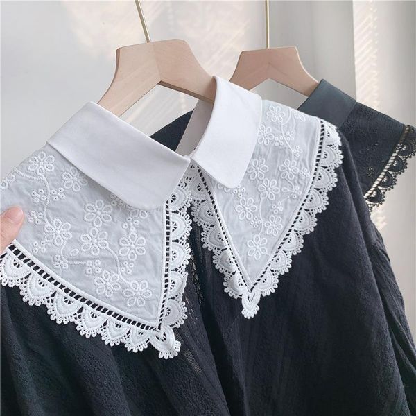 

bow ties 2021 cotton fake collar women shirt white black embroidery doll detachable hollow necklace false shawl, Black;gray