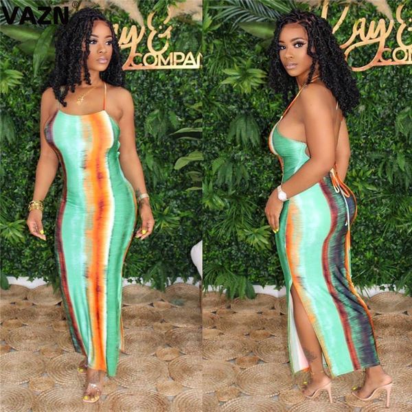 

casual dresses vazn 2021 elegant sweet strapless sleeveless striped maxi shinny bandage dress street women long, Black;gray