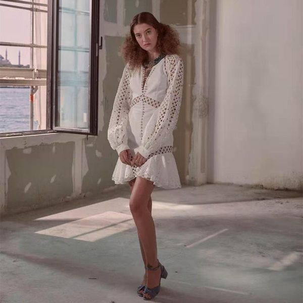 

big-name summer women's cotton hollow lace pleated dress 2021new women's wear long-sleeved fashion party puff skirt bing xl, Black;gray