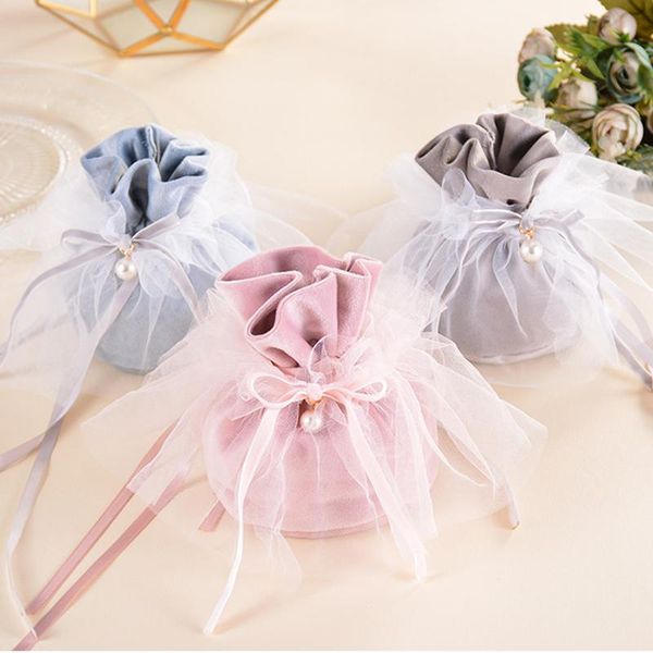 

velvet yarn wedding candy gift bags with pearl for packing candy gifts drawstring bags for home wedding christmas party decor