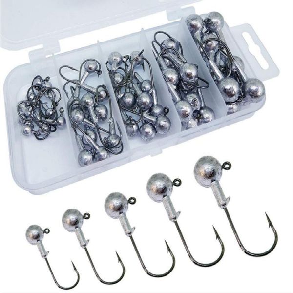

fishing hooks 50pcs jig head set 3.5g-12glead jighead fishhooks jigging hook unpainted worm circle for carp