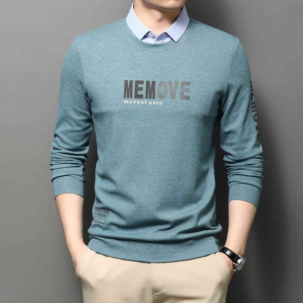 

men's fake two long sleeve t-shirt 2021 autumn bottomed shirt lapel middle-aged and young men's wear, Black