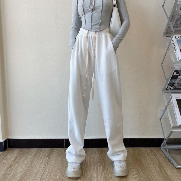 

women's pants & capris womengaga 2021 winter high waist loose slim drawstring sports casual knitted sweatpants korean 290d, Black;white