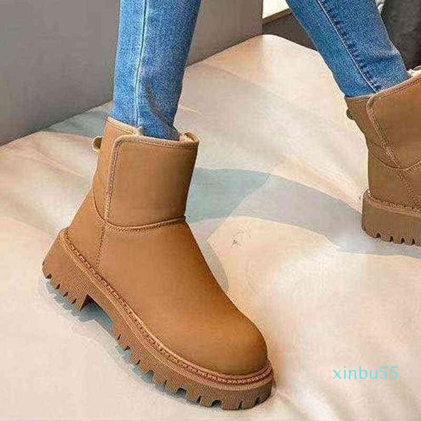 

boots women snow platform female warm fur ankle slip on plush booties comfortable boot fashion winter ladies shoes, Black