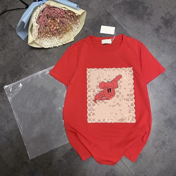 

21 years old cartoon skateboard mouse print t-shirt for lovers round neck loose red short sleeve age reduction0, White