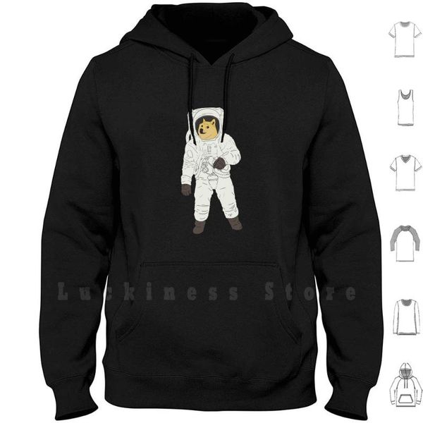 

men's hoodies & sweatshirts space doge long sleeve astronaut to the moon dog spacesuit shiba inu dogecoin, Black