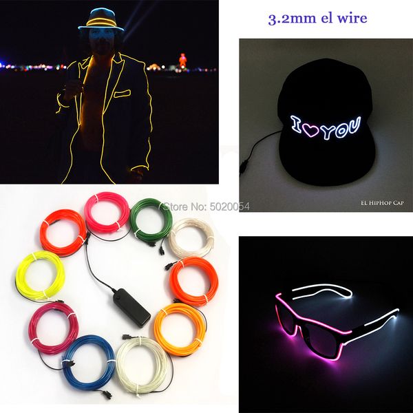 Accessori per costumi Luci LED per funivie impermeabili da 3,2 mm Scarpe Abbigliamento Decor Flessibile EL Wire Rope Tube Neon Light