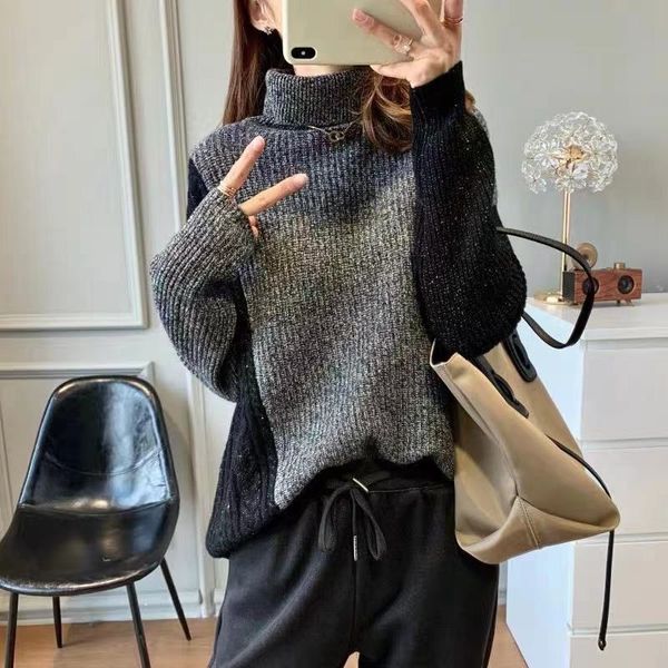 

2021 winter new contrast color lapel sweater women az1s, White;black