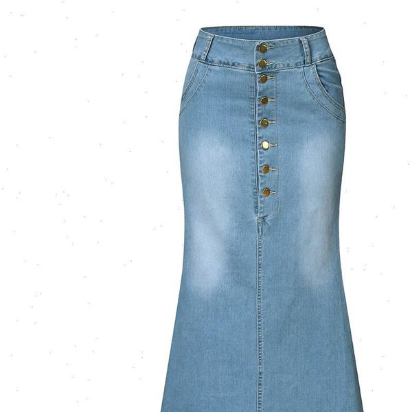 

jaycosin womens turmput demin skirts fashion casual solid button washed denim ankle length skirts autumn ladies long jean skirt, Black