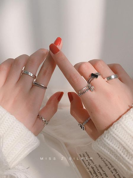 

cluster rings [miss z] vintage ring female ins fashion personal influencer index finger special-interest design sterling silver, Golden;silver