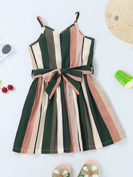 

toddler girls striped belted cami dress she, Red;yellow