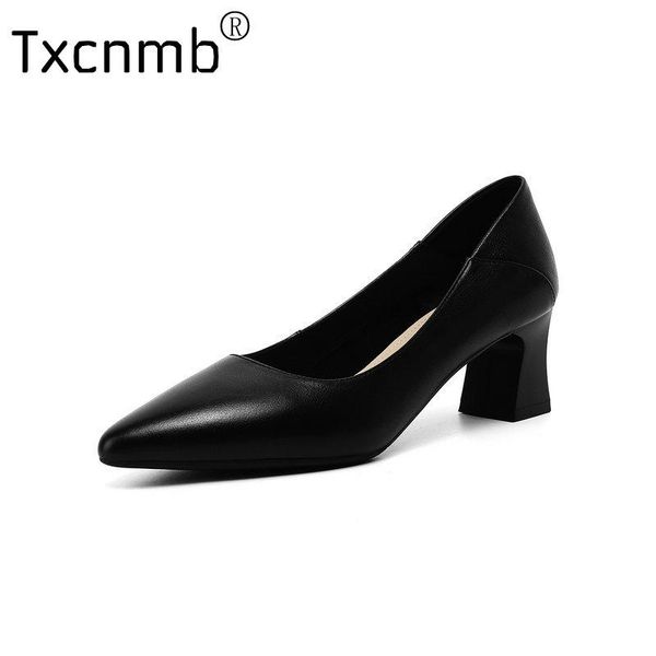 

dress shoes txcnmb elegant pointed toe woman heels 2021 fashion women genuine leather shallow party dancing pumps female, Black