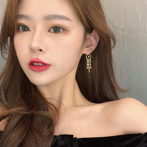 

hoop & huggie dongdaemun eight awn star disc fritillary tassel earrings korean temperament internet influencer long ear jewelry, Golden;silver
