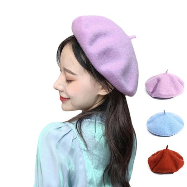 

berets fashion women wool blended cool street octagonal hat retro vintage casual girl outdoors warm stylish solid color caps, Blue;gray