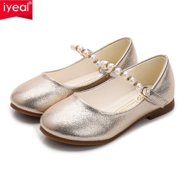 Iyeal moda grande pérola flor menina pu sapatos para meninas festa dança crianças sapatos meninas princesa casamento sapatos 210306