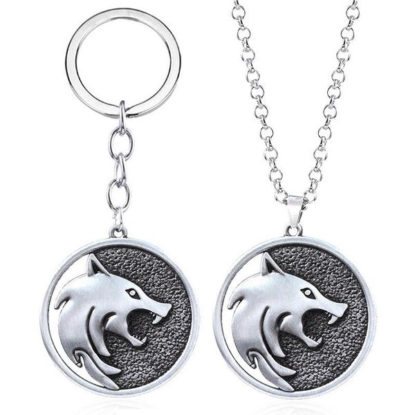 

keychains wolf head necklace name pendants punk jewelry party medallion round long men gift wholesale, Silver