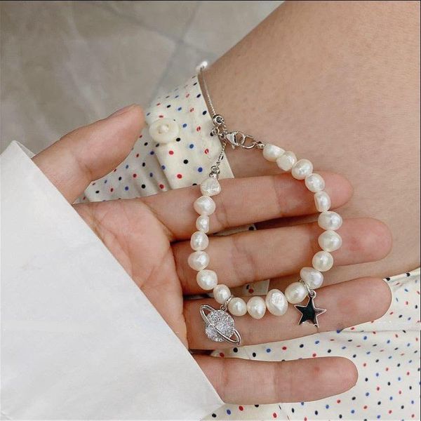 

link, chain modern jewelry sweet beads bracelet design geometric freshwater pearls for women gifts drop, Black