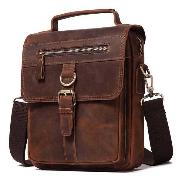 

2021 large capacity men's shoulder bag zipper oblique span foreskin leather briefcase