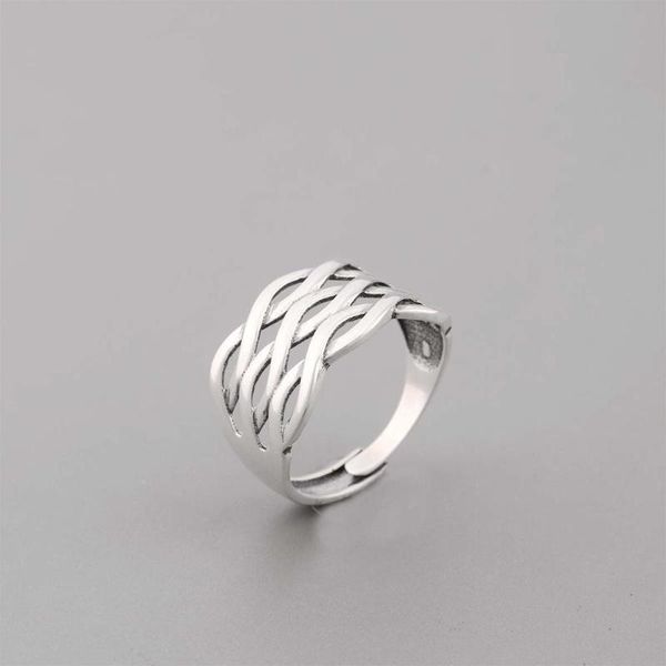 

cluster rings ckysee 100% real 925 sterling silver ring for women multi-layers wedding engagement party elegant luxury bridal hollow, Golden;silver