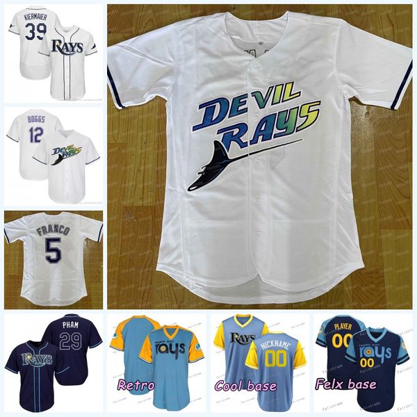 

5 wander franco wade boggs tampa bay baseball retro jersey randy arozarena austin meadows rays tommy pham kevin kiermaier yandy diaz morton, Blue;black