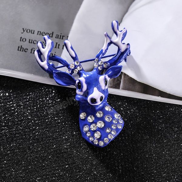 Creative Blue Long Corno Crystal Deer Elk Head Spilla Moda Temperament Animale Spilla Animale Brooch Donna Accessori Brooches Gioielli