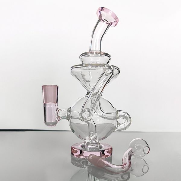 Bong in vetro con collo piegato rosa-trasparente Pipa per olio Dab Rigs Percolatore a nido d'ape Tubi per acqua Narghilè femmina da 10 mm con accessori per ciotola rosa