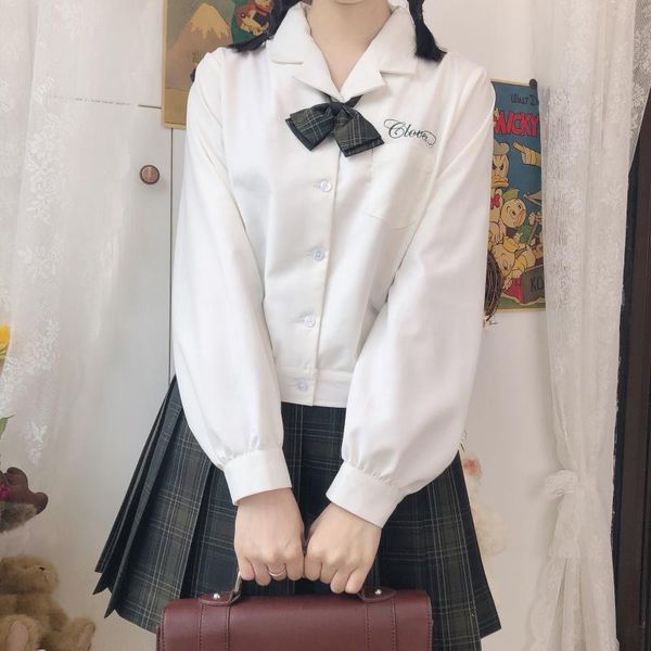 

women's blouses & shirts autumn girl japanese jk uniform student lapel long sleeve letters embroidery blouse white shirt women