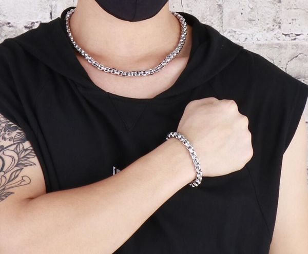

8mm wide 8.26''+26'' size silver mens necklace + bracelet jewelry set stainless steel huge rolo link chain shiny fashion