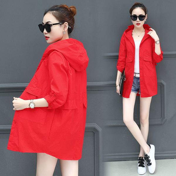 

s-6xl plus size windbreaker long spring summer thin sunscreen coats casual overcoat women white black red trench coat gv5b, Tan;black