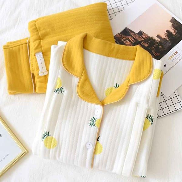 

autumn and new air layer clothing winter pure cotton postpartum nursing suit warm maternity pajamas, White