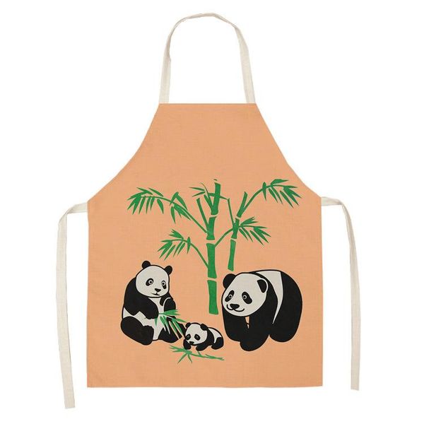 

aprons china panda printed women kitchen waterproof cooking oil-proof cotton linen antifouling chef apron man kid