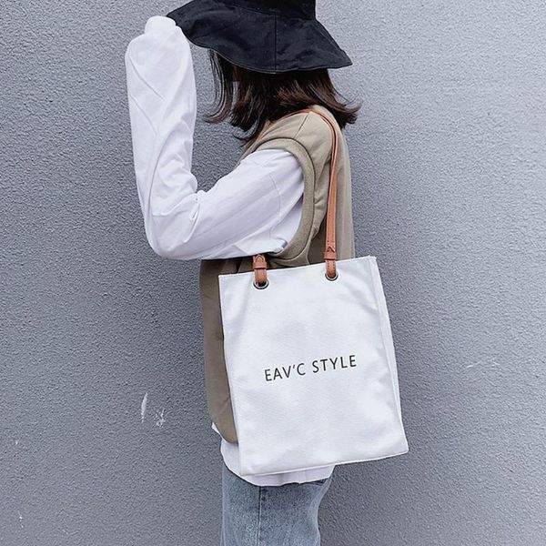 

shopping bags reusable bag grocery women simple handbag canvas shoulder letter messenger siatka na zakupy #2s23