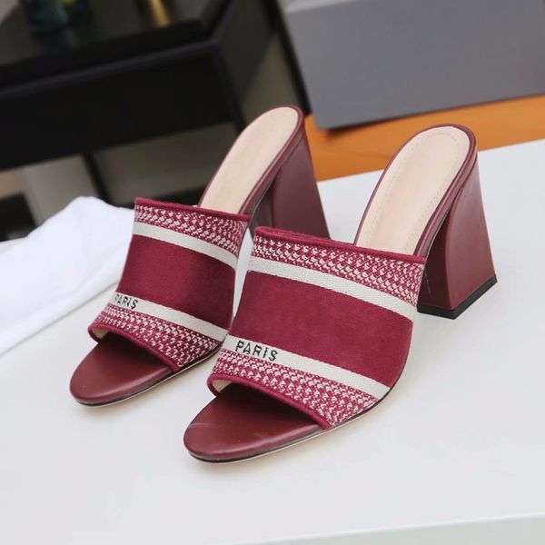 

summer womens high heels slippers striped sandals ladies casual scuffs block heel sandals outdoor shopping letters slippers box, Black