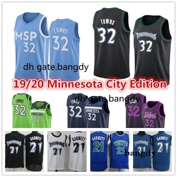 

city men vintage kevin 21 garnett d'angelo 0 russell karl-anthony 32 towns city minnesota timberwolves 2021 basketball jerseys, Black;red