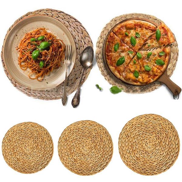 

mats & pads 1pcs 18/25/30/35/38cm round cucurbita placemat high-quality woven wicker insulation non-slip handmade