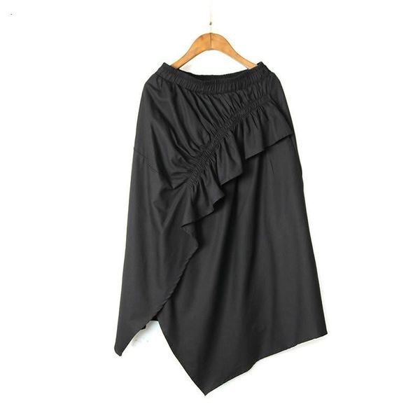 

skirts europe black loose elastic waist irregular pleated casual sense of design skirt 2021 summer women v911