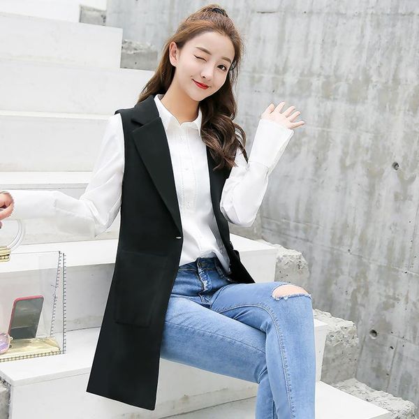 

women's vests [ewq]2021 spring sweet turn-down collar single button black women vest korea style loose casual blazer tank xxxl qz351, Black;white