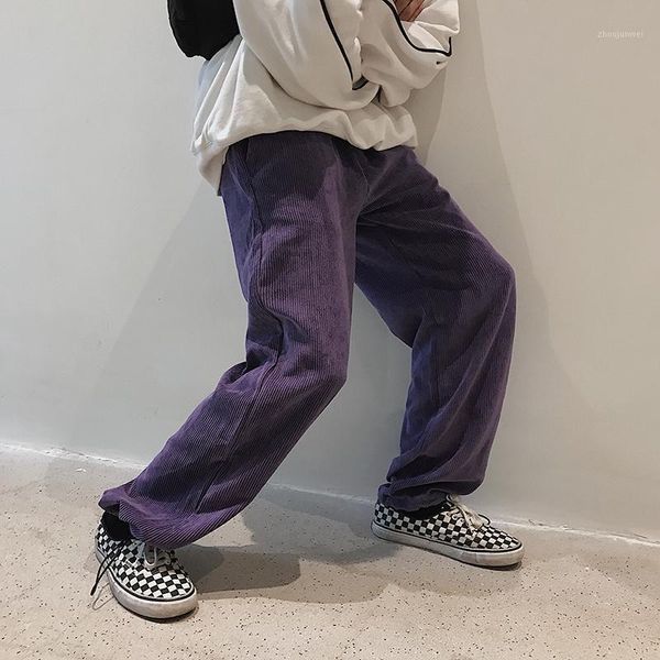 Calças masculinas 2022 Algodão Casual Corduroy Tecido Solto Calças Active Elastic Hip Hop Masculino Black / Violet Sweatpants M-XL