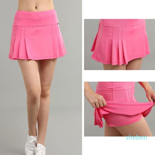 

solid badminton skirts tennis sports golf skirt fitness shorts women athletic quick dry running sport skort with pocket -xxxl, Black;red