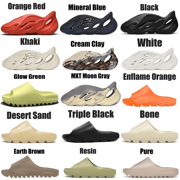 

2021 slipper foam runner clog sandal triple black glow green slide women mens tainers bone 450 designer beach sandals slip-on shoes cream cl