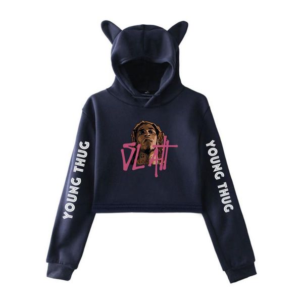 

men's hoodies & sweatshirts young thug printing cat cropped girl long sleeve pullover crop loose ins tide kpop, Black