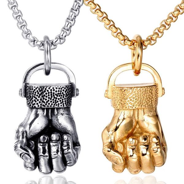 

pendant necklaces anger fist fitness long men pendants chain punk for boyfriend male stainless steel jewelry creativity gift wholesale, Silver