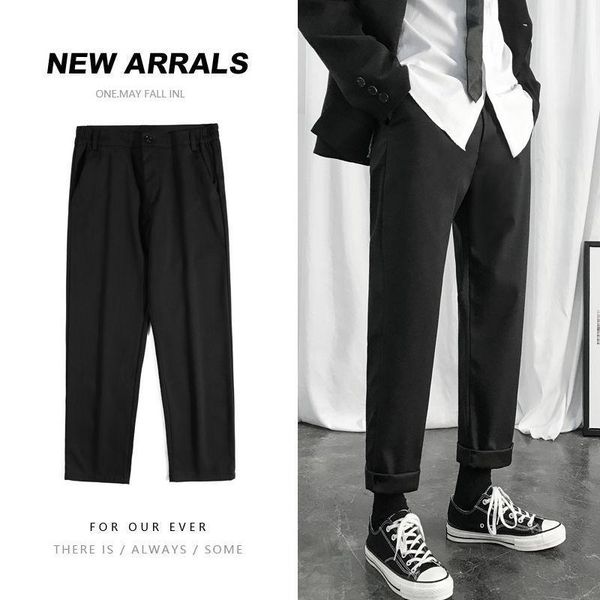 

men's pants trendy pai nine point black small trousers loose and straight korean versatile slim casual