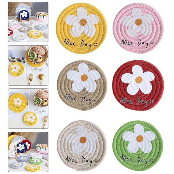

mats & pads 6pcs korea lovely flower woven placemat bowl teacup potholder for decor