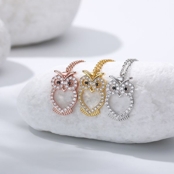 

owl necklace stainless steel chain jewelry zircon necklaces, Silver