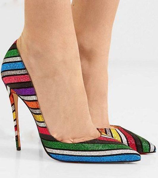 

dress shoes ladies rainbow strappy sequins pumps womens colorful bling high heels stiletto pointed toe party single, Black